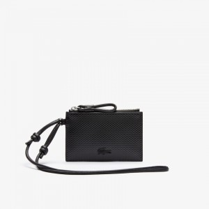 Acessorios Lacoste Feminino Pretas Chantaco Matte Piqué Leather Zip Badge Holder JN5-02440V5