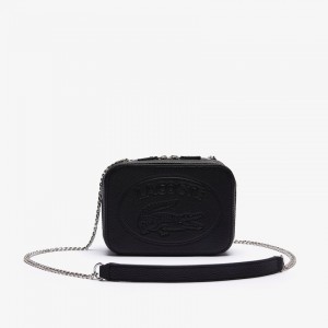 Bolsa Tiracolo Lacoste Feminino Pretas Croco Crew Grained Leather Zip GV4-98079G5