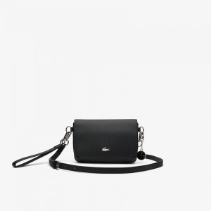 Bolsa Tiracolo Lacoste Feminino Pretas Daily Classic Coated Piqué Canvas Flap MU1-14641A0