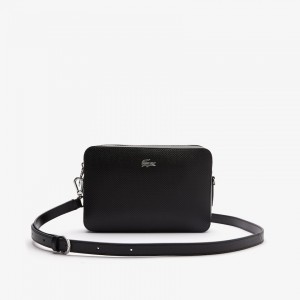 Bolsas Lacoste Feminino Pretas Chantaco Detachable-Strap Premium Piqué Leather Bag MJ5-63556W5