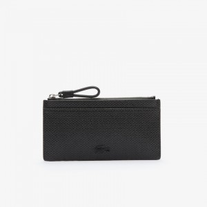 Bolsas Lacoste Feminino Pretas Chantaco Large Piqué Leather Zip Cardholder XP4-20212N8