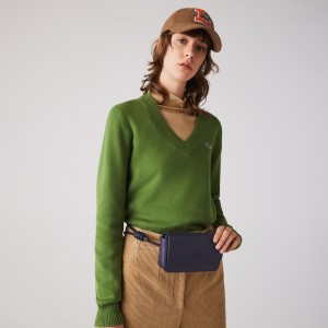 Bolsas Lacoste Feminino Azul Marinho Escuro Chantaco Matte Piqué Leather Flap Belt Bag SP5-19811F9