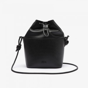 Bolsas Lacoste Feminino Pretas Chantaco Matte Piqué Leather Drawstring Bucket Bag UC8-36033Z3