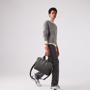 Bolsas Lacoste Masculino Pretas Chantaco Matte Piqué Leather Computer Bag OV7-97069B6
