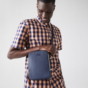 Bolsas Lacoste Masculino Azul Marinho Chantaco Matte Stitched Leather Vertical Camera Bag UI5-97249E0