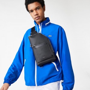 Bolsas Lacoste Masculino Pretas Chantaco Piqué Leather Zip Crossbody Bag ZA5-93769F1