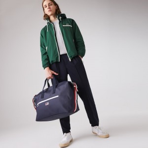 Bolsas Lacoste Masculino Azul Marinho Azuis Branco Vermelhas Classic Tricolour Accents Weekender Bag PG1-03350C8