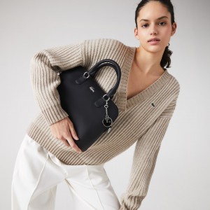 Bolsas Lacoste Feminino Pretas Daily Classic Coated Piqué Canvas Bugatti Bag QQ4-26922D7