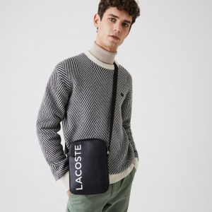 Bolsas Lacoste Masculino Pretas Branco L.12.12 Signature Leather Cross Body Bag MH6-68516K7