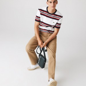 Bolsas Lacoste Masculino Verdes Escuro L.12.12 Signature Leather Cross Body Bag UU1-66786I0