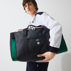 Bolsas Lacoste Masculino Azul Marinho Verdes Roland Garros Two-Tone Nylon Zippered Sports Bag UZ5-41774E0
