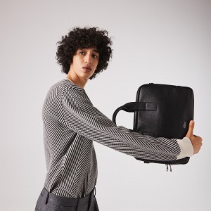 Bolsas Lacoste Masculino Pretas Soft Mate Matte Full-Grain Leather Computer Bag SK5-77547T9