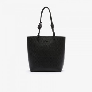 Bolsas Tote Lacoste Feminino Pretas Chantaco Matte Piqué Leather Vertical PD9-60476S8