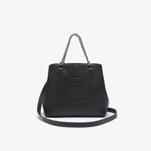 Bolsas Tote Lacoste Feminino Pretas Croco Crew Embossed Logo Small Leather VD8-45084K9