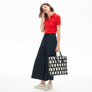 Bolsas Tote Lacoste Feminino Branco Pretas Fashion Show Monogram Leather Double ZW3-28392D1