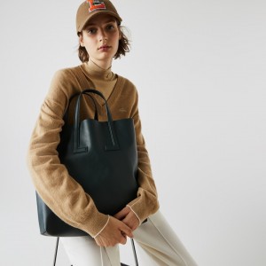 Bolsas Tote Lacoste Feminino Verdes Escuro Fashion Show Two-Tone Leather Double XS8-26352N1