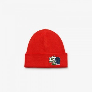 Boné Lacoste Masculino Vermelhas Badge Ribbed Wool Beanie MB9-45774M3