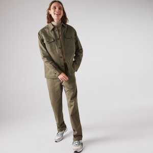 Calças Lacoste Masculino Caqui Verdes Chevron Textured Cotton Cargo MR7-24172H7