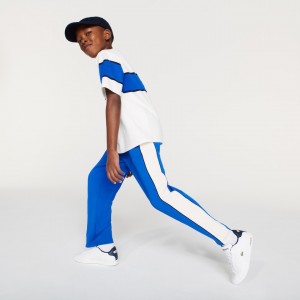 Calças Lacoste Criança Azuis Branco Azul Marinho Azuis Colorblock Cotton Fleece Track TS0-03390Z5
