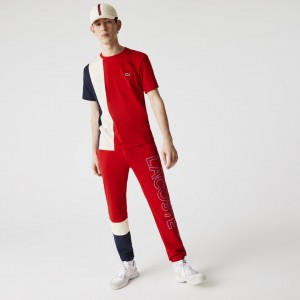 Calças Lacoste Masculino Vermelhas Bege Azul Marinho Azuis Colorblock Fleece Track UL9-52395T7