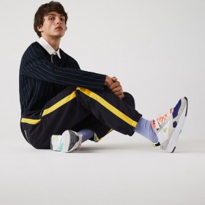Calças Lacoste Masculino Azul Marinho Azuis Amarelas Branco Contrast Striped Water-Repellant Tracksuit CW8-66796G1