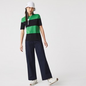 Calças Lacoste Feminino Azul Marinho Azuis High-Waisted Flared Cotton RR5-18311F4