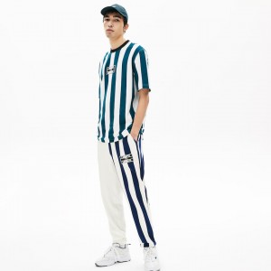 Calças Lacoste Masculino Branco Azul Marinho Azuis Branco LIVE Bicolor Fleece Tracksuit RY6-56745B5