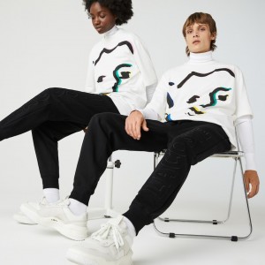 Calças Lacoste Masculino Pretas LIVE Embroidered Cotton Blend Tracksuit UI9-91049X6