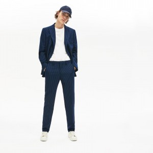 Calças Lacoste Masculino Azuis Branco LIVE Fine Pinstriped Wool Suit TO2-22052S0