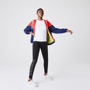 Calças Lacoste Feminino Pretas Branco LIVE Logo Printed Leggings XV5-42824V4