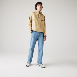 Calças Lacoste Masculino Azuis LIVE Standard Fit Pleated Cotton Chino KZ5-35923K8