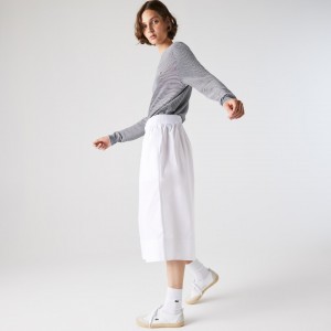 Calças Lacoste Feminino Branco Light Cotton Poplin Culottes SZ7-51415F1