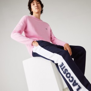 Calças Lacoste Masculino Azul Marinho Azuis Branco SPORT Bicolour Fleece Jogging IU9-73507E7