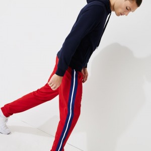 Calças Lacoste Masculino Vermelhas Azuis Branco SPORT Contrast Bands Lightweight Tracksuit UG4-41534M2