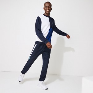 Calças Lacoste Masculino Azul Marinho Azuis Branco Turquesa Azul Marinho Azuis SPORT Lightweight Color-Block Track UW7-61206W6
