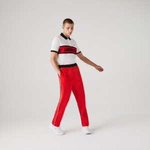 Calças Lacoste Masculino Vermelhas Pretas Branco SPORT Run-resistant Pleated Tracksuit BD2-97679B1