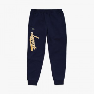 Calças Lacoste Masculino Azul Marinho Azuis Script Fleece Track HO1-09140E1
