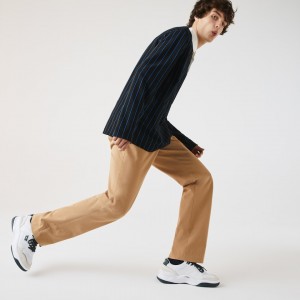 Calças Lacoste Masculino Bege Slim Fit Stretch Cotton Pleated Chino GR4-31423U6