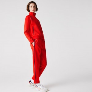 Calças Lacoste Feminino Vermelhas Azuis Vermelhas Straight Cut Contrast Bands Tracksuit OS6-07200C3
