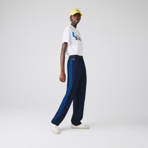 Calças Lacoste Feminino Azul Marinho Azuis Azuis Twill Flared MS3-32873Y9