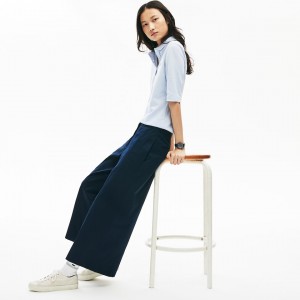 Calças Lacoste Feminino Azul Marinho Azuis Wide Cropped Cotton UG5-62076U8