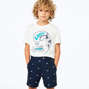Calção Lacoste Criança Azul Marinho Azuis Branco All-Over Croc Swim Trunks FV4-72897B7