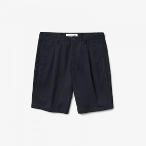 Calção Lacoste Masculino Azul Marinho Azuis Pleated Stretch Bermuda CJ7-23692D2