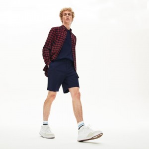 Calção Lacoste Masculino Azul Marinho Azuis Regular Fit Cotton Gabardine Bermuda MD5-03490T7