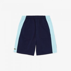 Calção Lacoste Masculino Azul Marinho Azuis Turquesa Branco SPORT Miami Open Colorblock Fleece OO7-51115R3