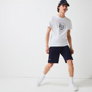 Calção Lacoste Masculino Azul Marinho Azuis Verdes Branco SPORT Roland Garros Cotton Fleece NA7-77237A3