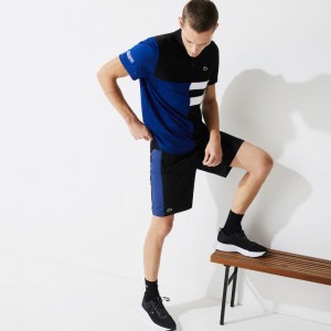 Calção Lacoste Masculino Pretas Azuis Branco Azuis SPORT Two-Ply Colorblock Tennis FG0-11181R6