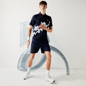 Calção Lacoste Masculino Azul Marinho Azuis Branco SPORT x Novak Djokovic Stretch Taffeta ZC8-10871S7
