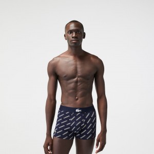 Calção Lacoste Masculino Azul Marinho Azuis Branco Cinzentas Azul Marinho Azuis Stretch Cotton Trunk 3-Pack PZ6-68586O7