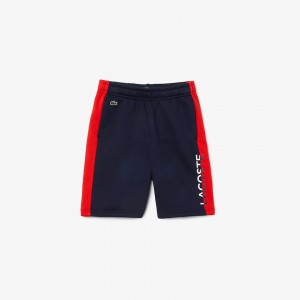 Calção Lacoste Criança Azul Marinho Azuis Vermelhas Two-Tone Fleece SL6-77777X7